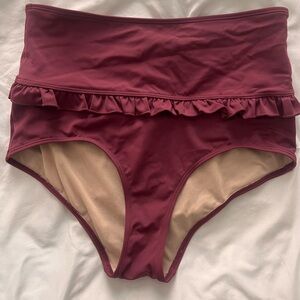 Kortni Jeane Mid Ruffle Maroon Swimsuit Bottoms